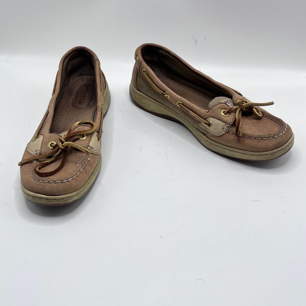 Sperry Top-Sider Angfish Boat Shoes Tan Gold Leather Loafers Womens 7.5 M